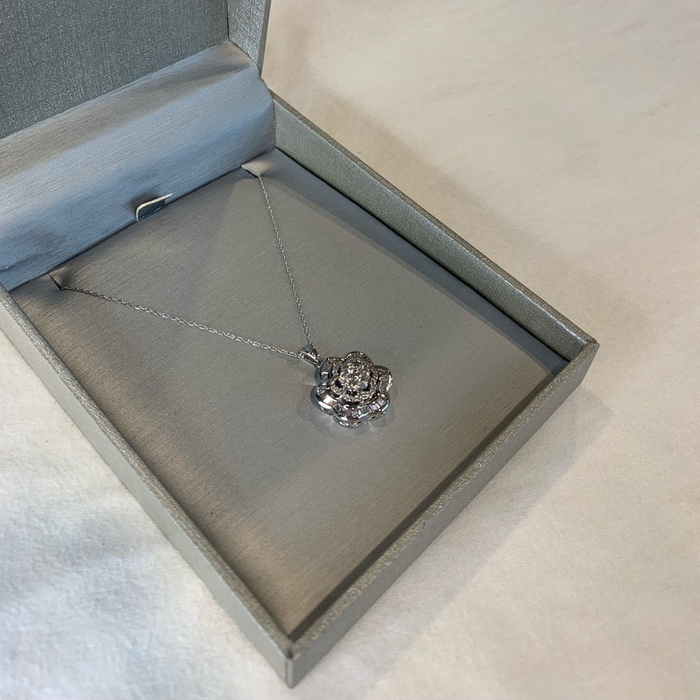 Zales “3/4 C.T. T.W. Diamond Composite Flower Petal Pendant in 10k White Gold
